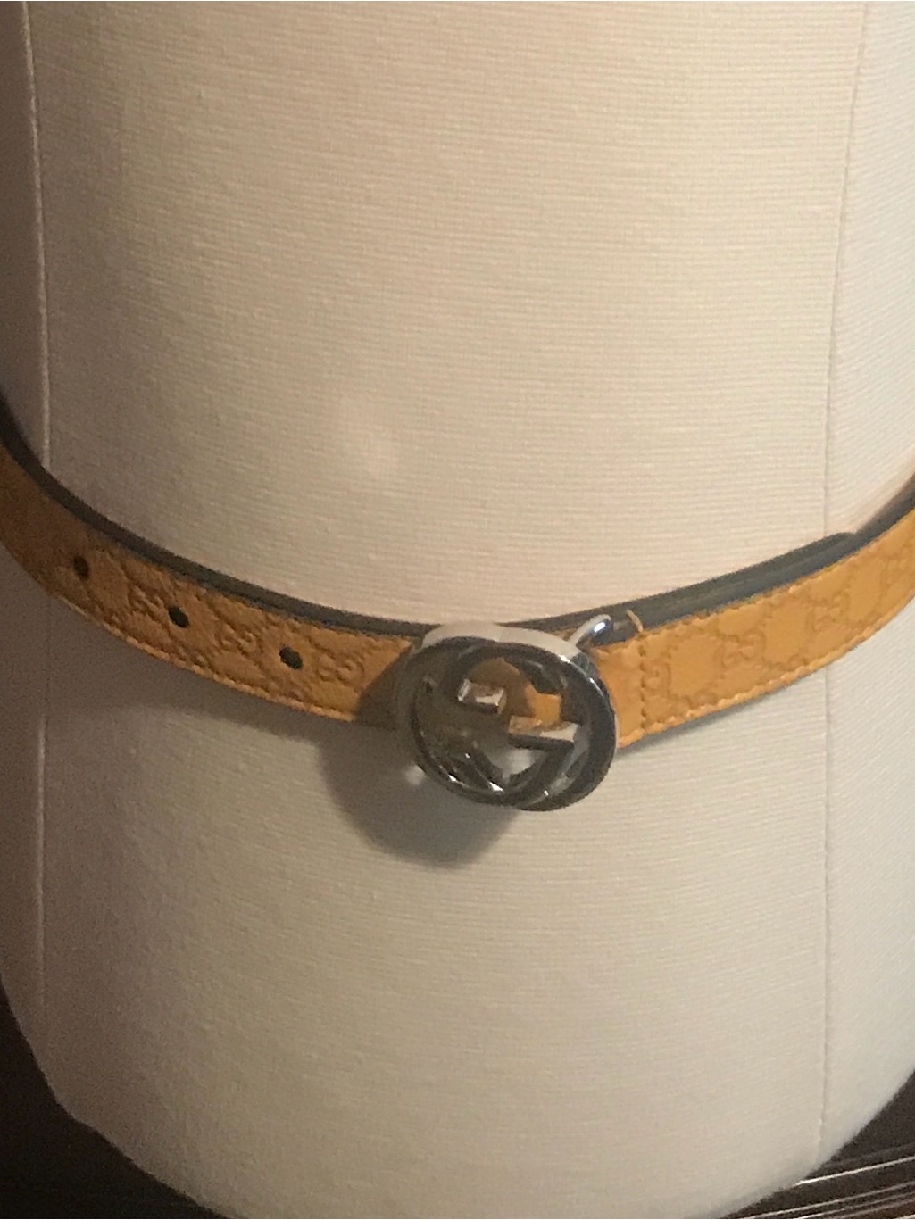 Gucci Yellow Embossed Monogram Belt With Silver Interlocking G Buckle
